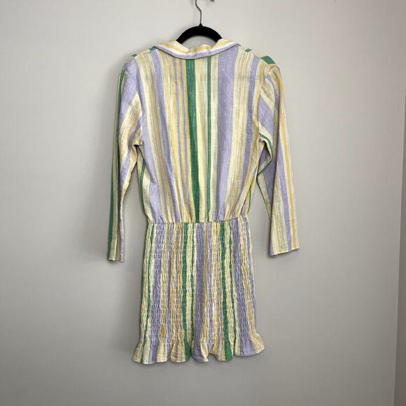 Zara The Valery Pastel Multicolored Striped Smocked Bottom Collared Shirt Dress - Picture 5 of 6